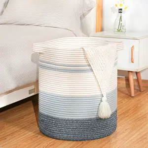 Sowyem 80L Laundry Baskets-LaundryHamper, Storage Basket withHandles, Decorative Basket for Livingroom, Woven Storage Basket for ToysBin, Pillows, Blankets, Clothes-18x16in-Gradient Grey