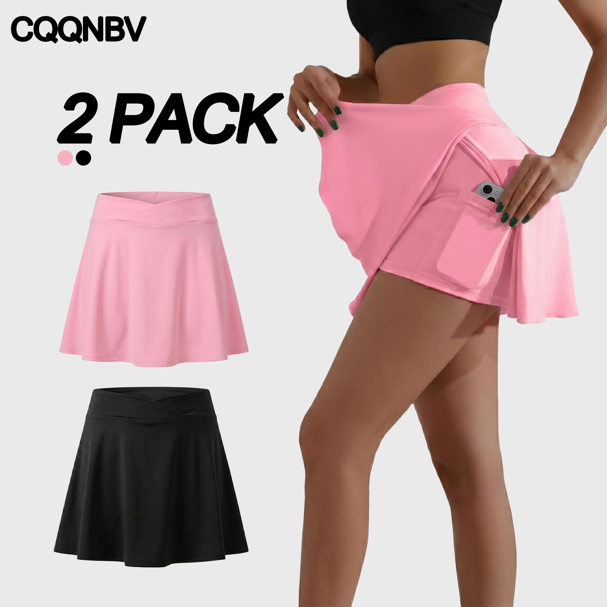 CQQNBV 2 Pack High Waisted Tennis Skirt with Shorts for Women, Athletic Skort with Pockets, Tummy Control Workout Running Golf Skirt, Casual Summer Activewear
