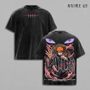 Pain Vintage Washed Naruto Anime Shirt, Rinnegan Six Paths Akatsuki Almighty Push Oversized Manga Graphic Tee Heavyweight Cotton Streetwear