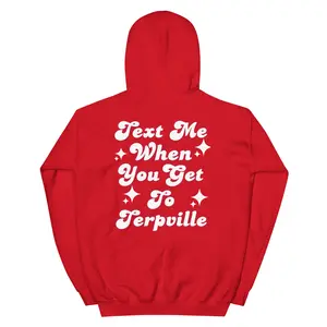 Text Me Terpville UMD Hoodie - Red, Soft Fabric, Matching Polyester & Spandex Blend, Ideal for Athletic Wear
