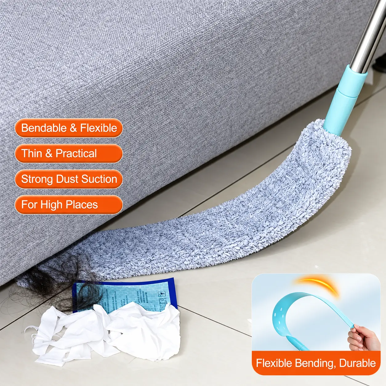 Replacement Gap Duster for Home Coner Place Durable Flexible Arbitrary Bending Microfiber Dust Brush for Under Furniture Bed Couch Fridge