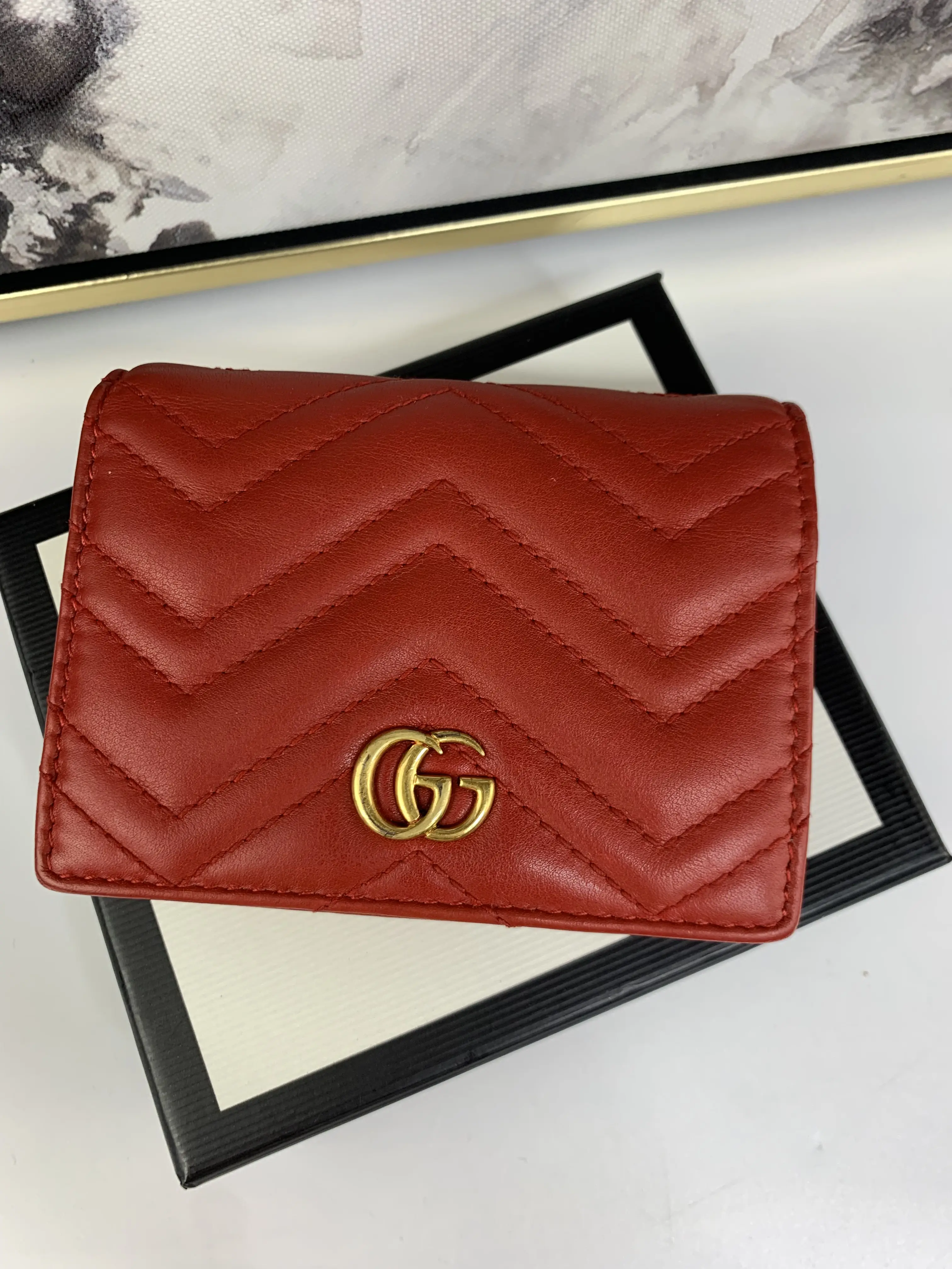 Pre-owned GUCCI leather Small Leather Goods Marmont Card Wallet