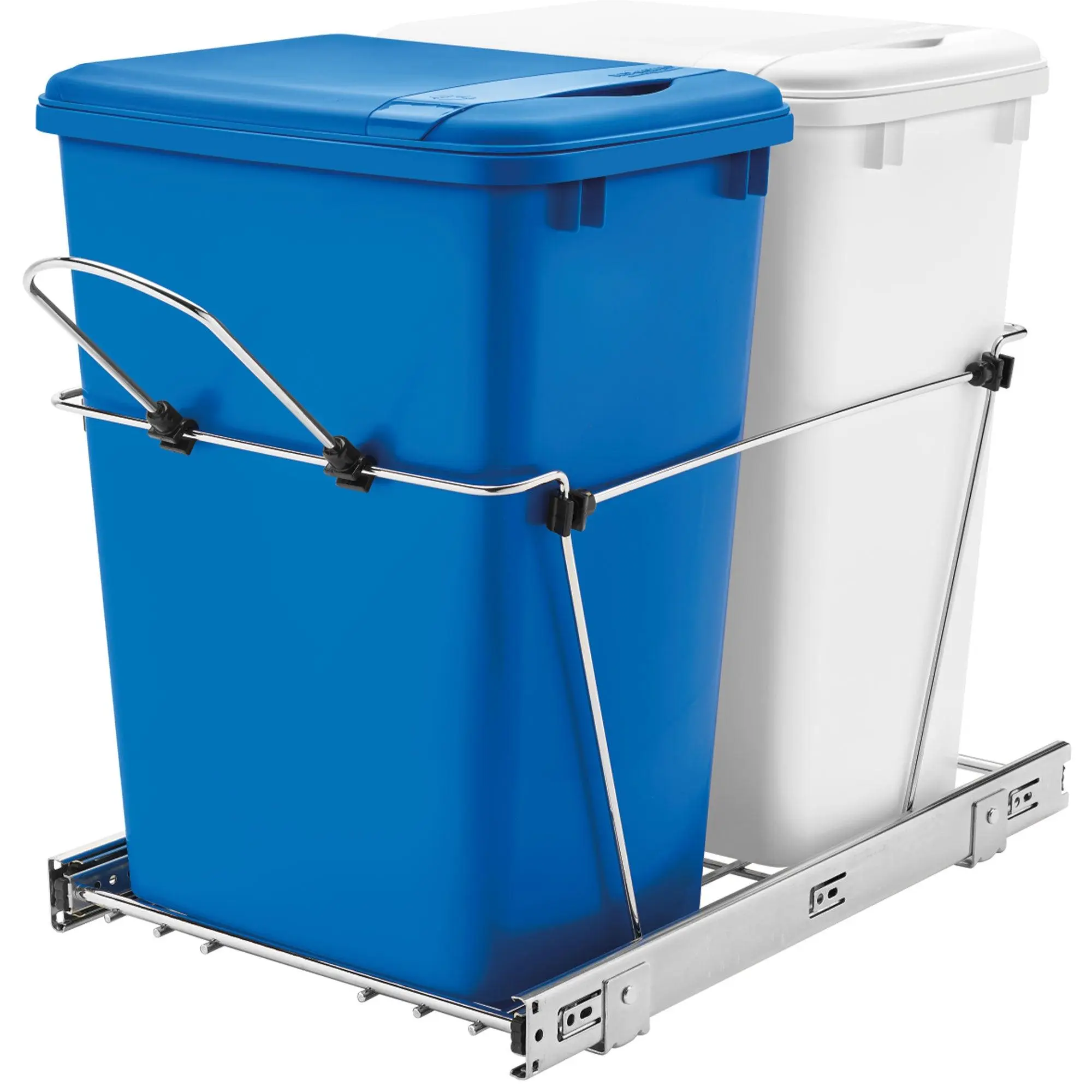 Rev-A-Shelf Double Pull Out Trash Can 35 Qt for Kitchen, BluWht, RV-18KD-11RC-S Rev-A-Shelf Double Pull Out Trash Can 35 Qt for Kitchen, BluWht, RV-18KD-11RC-S
