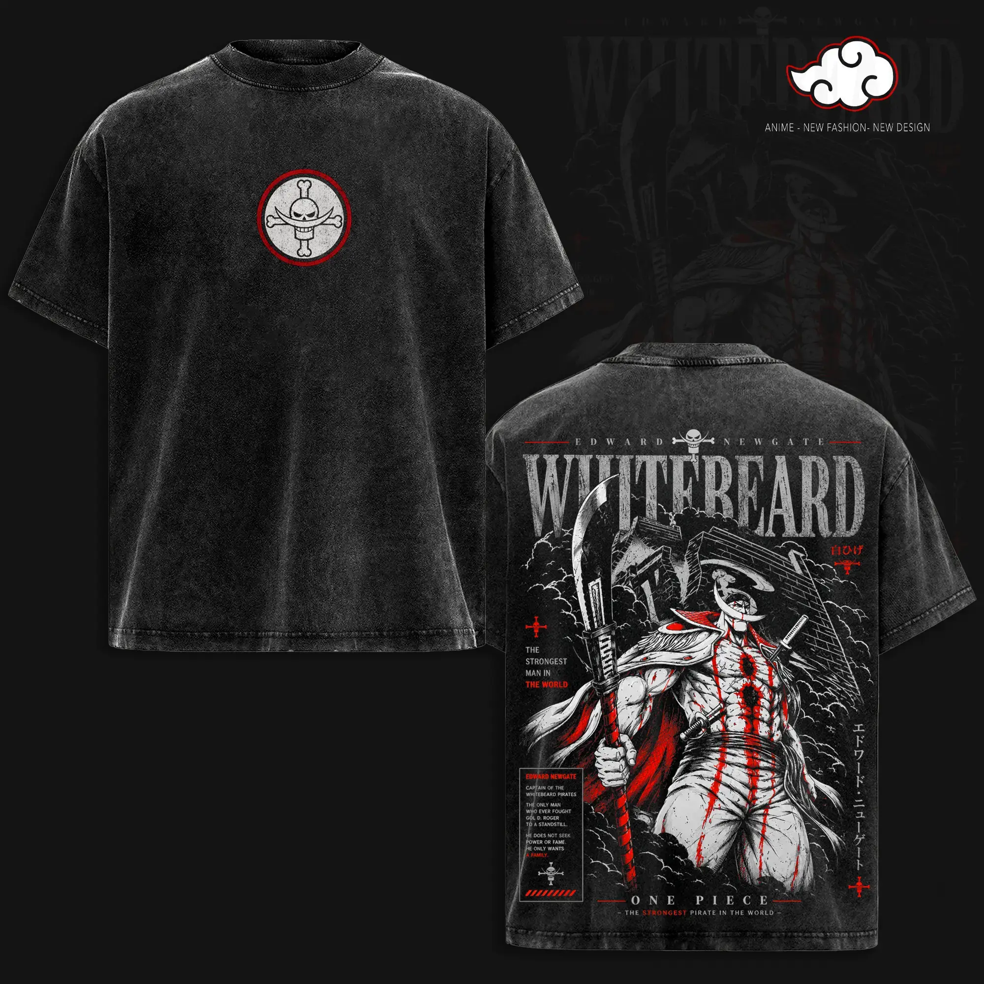 Whitebeard One Piece Graphic Tee | Vintage Washed Heavy Cotton Anime Shirt | Oversized Manga Streetwear Top | Retro Edward Newgate T-Shirt 2026 | Cool Gift for Anime Lovers