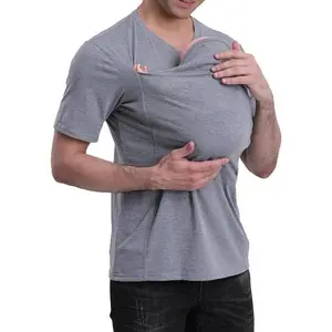 Mens Pocket T-Shirts, Dad Kangaroo Shirt for Baby, Kangaroo Pocket T-Shirt for Men and Women Cotton Menswear