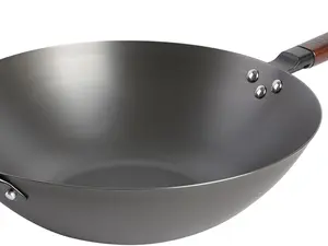 Carbon Steel Flat Bottom Wok and Stir Fry Pan, 14-Inch