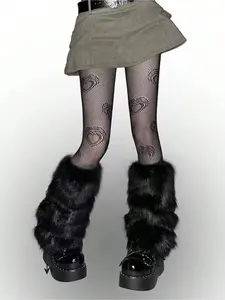 1 piece of solid color street imitation fur foot cover, hairy shoe cover, pile socks, plush sock cover for women