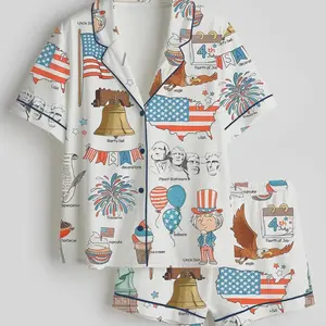4th July Pajama Set – Patriotic American Flag Collage Sleepwear Short Set