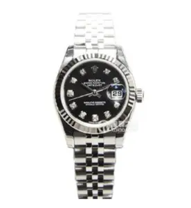Rolex Lady-Datejust 26mm Stainless Steel & 18K White Gold Fluted Bezel Black Diamond Dial 179174 WHT031815