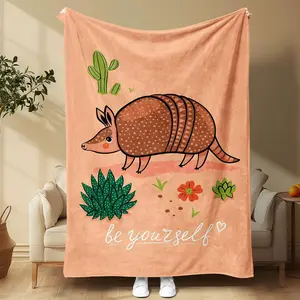 Cartoon Armadillo Pattern Blanket, 1 Count Soft Comfortable Warm Throw, Air-conditioned Room Blanket, Warm Nap Blanket for Home & Office & School