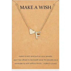 Make A Wish Necklace for Women Heart Initial Necklace Dainty Letter Necklace Trendy Alphabet Name Necklace Initial Pendant Necklace Birthday Christmas Gifts for Stocking Stuffers