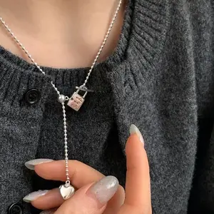 Elegant 925 Sterling Silver Love Lock Pendant Necklace