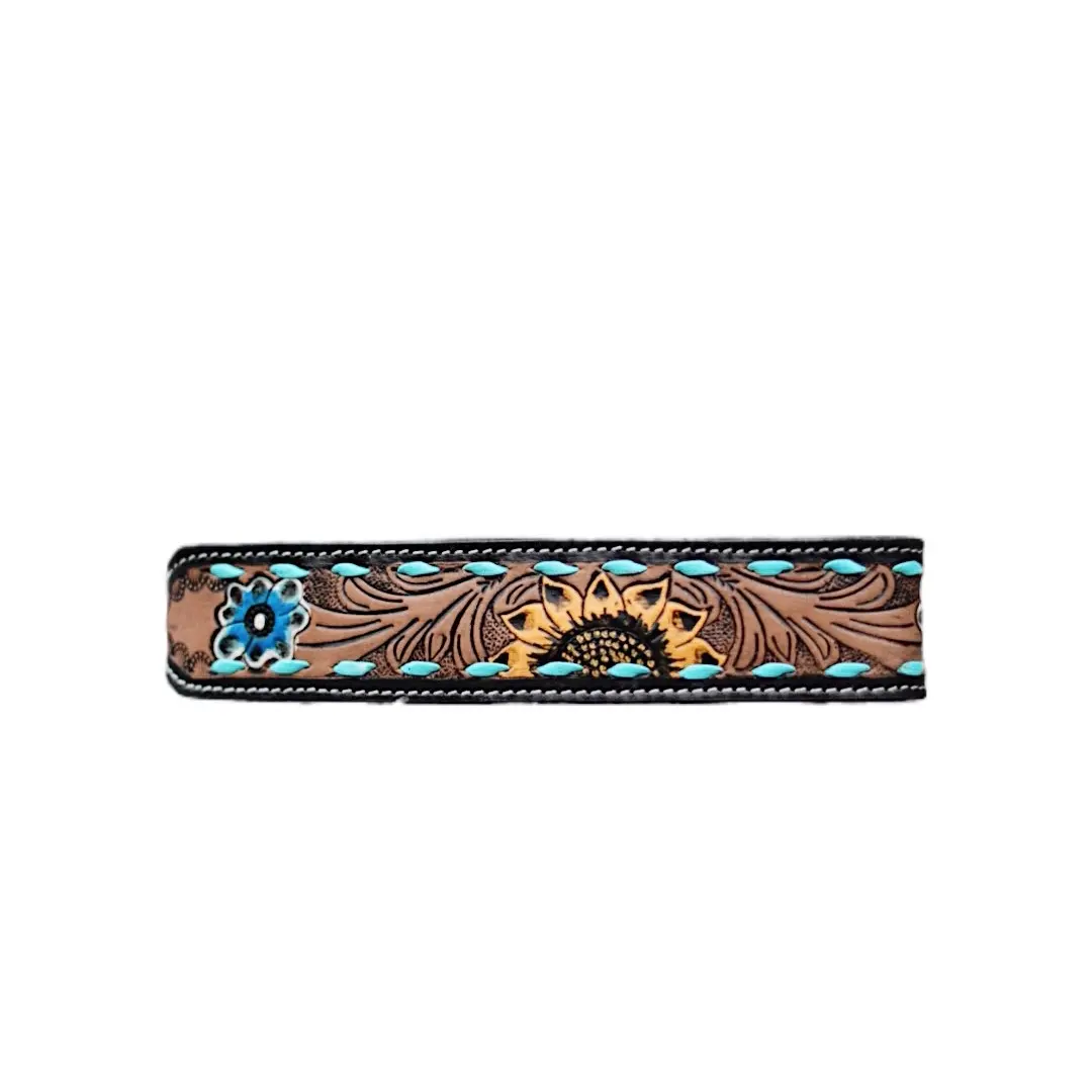 Handtooled Adjustable Leather Dog Collar for Outdoor Pets