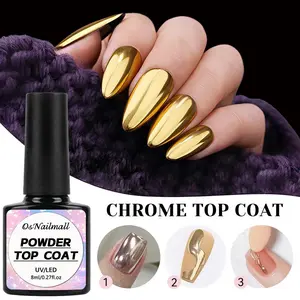 Osnailmall Mirror Powder Chrome Top Coat Nail Gel Polish, Soak off Functional Nail Art, Nail Gel Soak Off, Gel Manicure