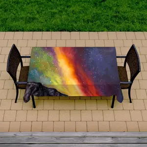360 Stand Aurora Borealis Mountain Scene Rectangular Tablecloth - 58x102in Water Resistant Durable Fabric, Rectangle Tablecloth, Washable Table Cover, Contemporary Indoor/Outdoor Home & Kitchen Linen Decor, Picnic Table Cover