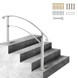 Outdoor Steps Handrails, White Wrought Iron Railing For 1 Or 4 Step Staircases, Flexible Front Porch Hand Rail, Transitional Design For Concrete Or Wooden Stairs, Weatherproof, Easy Install, Durable Outdoor Safety And Support