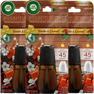 Vanilla & Caramel Essential Mist Diffuser Oil Refills – Fall Scent Air Freshener, Pack of 3