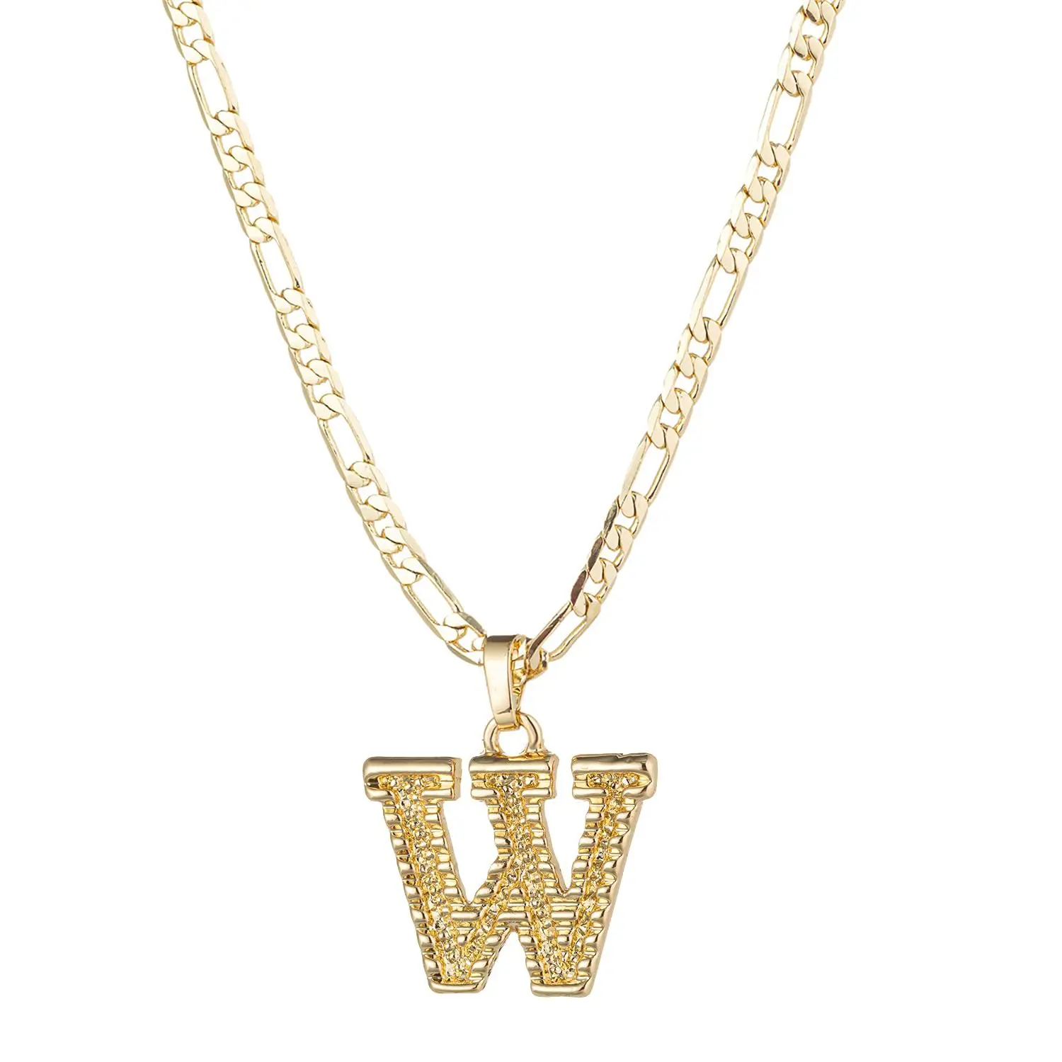 18K Gold Plated Minimalist Alphabet Letter Necklace - Vintage Stainless Steel Figaro Chain, Gold Pendant Nameplate Jewelry, Bohemian Accessory Gift for Her Anniversary, Letter Necklaces