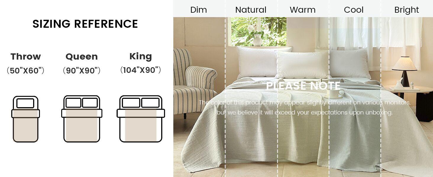 Simple&Opulence Linen Cotton Throw Blanket with Double Layered Folded Edge for Couch/Bed/Sofa/Gift, Natural Flax Solid Color Soft Breathable Cozy Farmhouse Home Décor