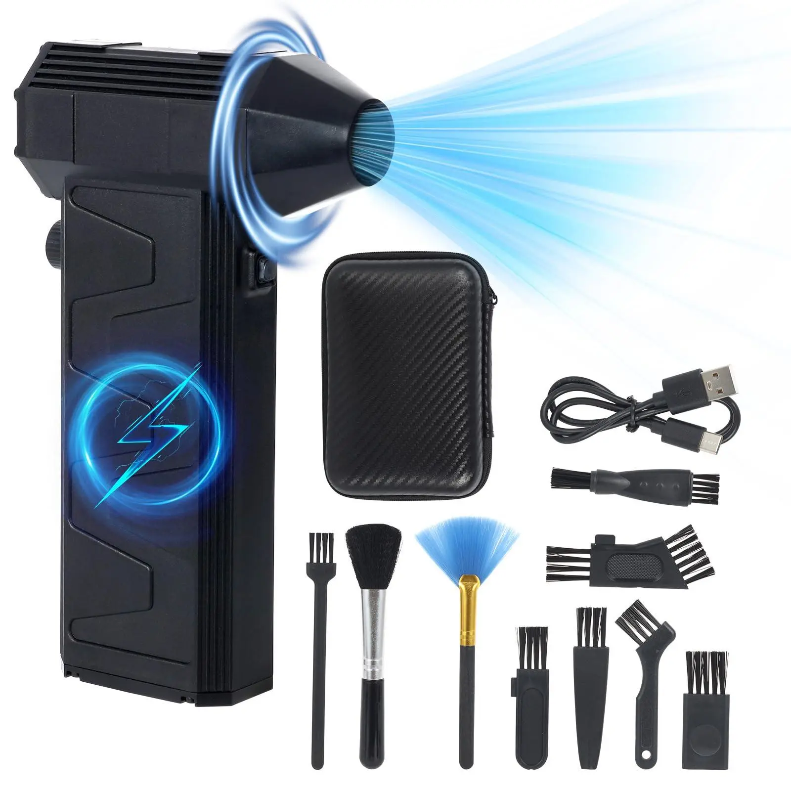 Garvee 130000RPM Wireless Air Duster - Adjustable Speed Rechargeable Electric Blower with 9 Brushes & Storage Box, Computer Laptop Cleaner Keyboard Cleaning Kit for Home Use