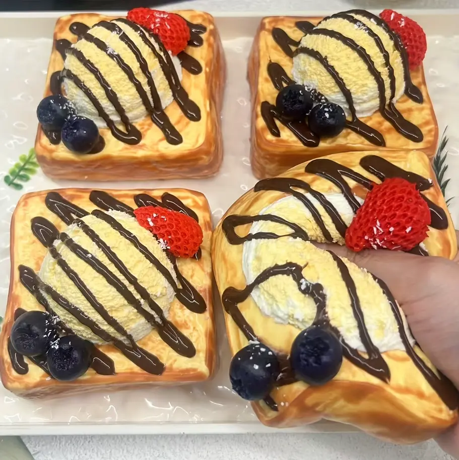 (1pc) Jumbo Dessert Toast Squishy – Realistic Ice Cream Toast Slow Rise Sensory Toy, Cute ASMR Food Squish, Soft Kawaii Stress Relief Fidget Toy for Kids & Adults