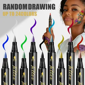 Christmas Painting Supplies, 10 Color Temporary Tattoo Markers, Soft Bristle Brush Head, Vibrant Colors, Non-Toxic Skin-Friendly Fast Drying Waterproof