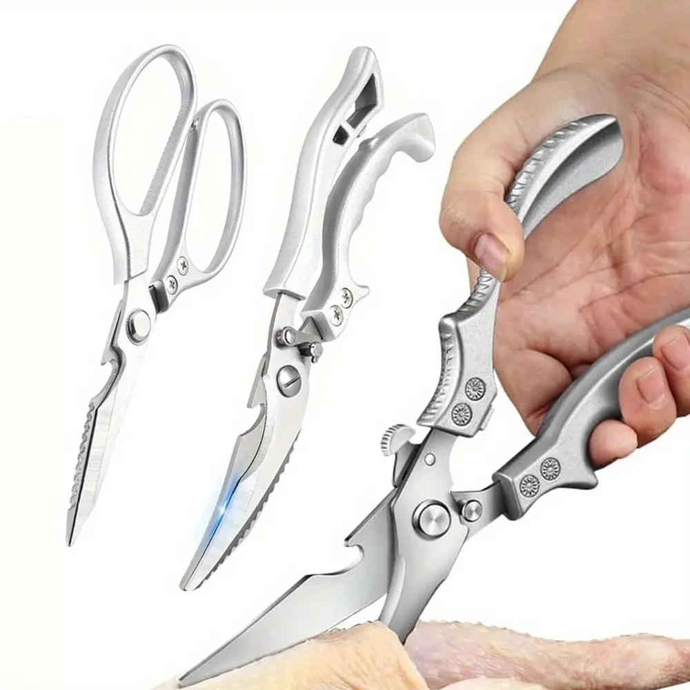 2pcs Heavy Duty Stainless Steel Kitchen Scissors Set - Anti-Slip Handle, Safety Lock, Aluminium-Enhanced Poultry Shears for Meat, Bone