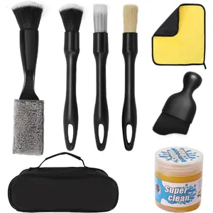 8-Piece Car Interior Detailing Kit - 160g Non-Sticky Gel (128% More Than 70g), Ultra-Soft Detail Brush, Boars Hair Brushes, Dual-Head Vent Brush, Towel & Bag | for Cars, Trucks, SUVs