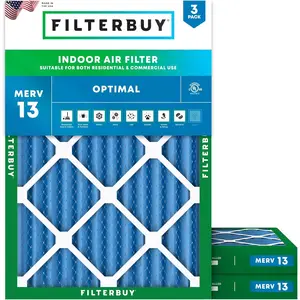 Filterbuy 20x24x2 Air Filter (3-Pack), Pleated MERV 13 Optimal Defense HVAC AC Furnace Air Filters (Actual Size: 19.38 x 23.38 x 1.75 Inches)