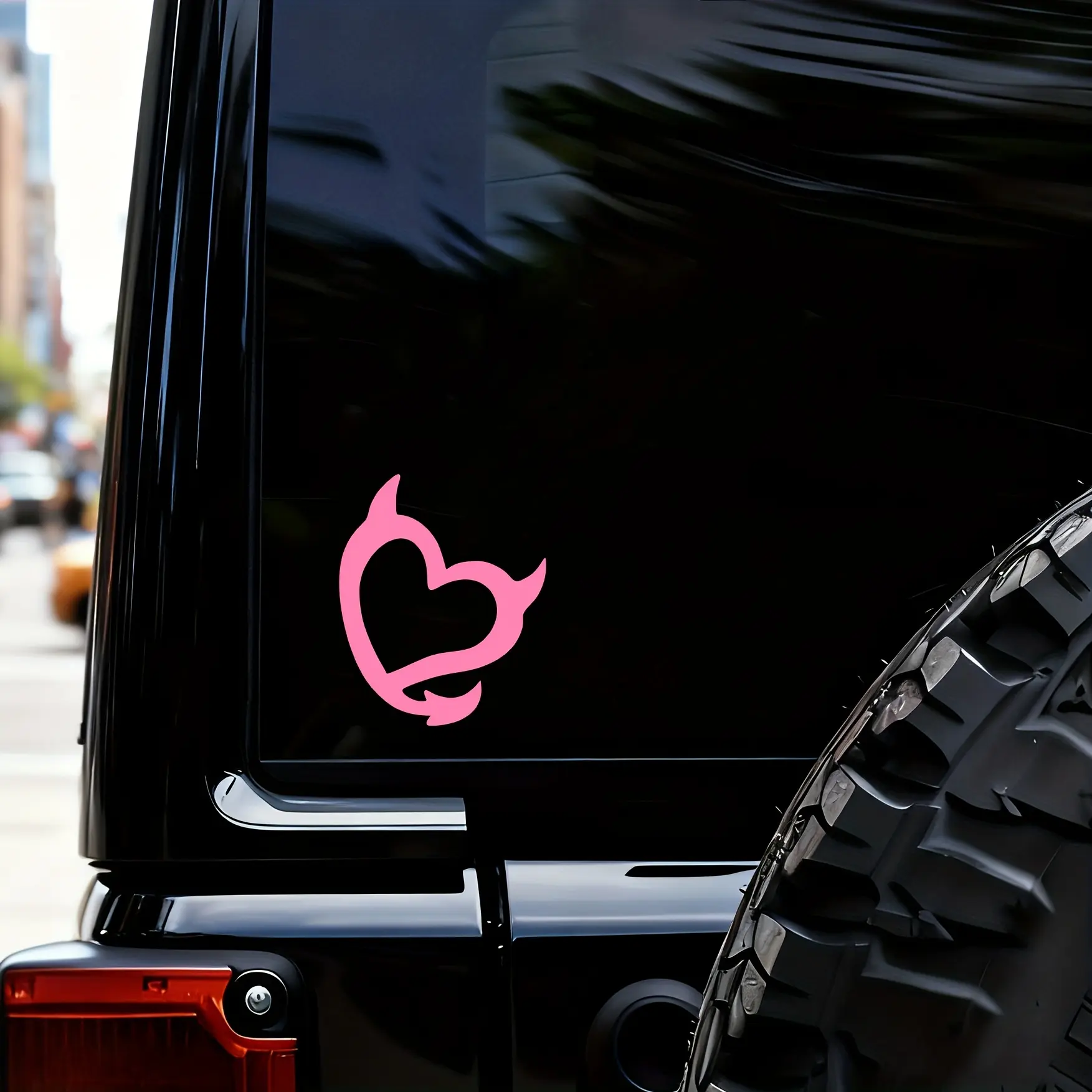 1PC Cute-Edgy Devil Heart Logo Style Sticker For Cars, Car Stickers, Automotive decals, for car windows/personal decor board, Pink devil-horned heart design, Car Decals