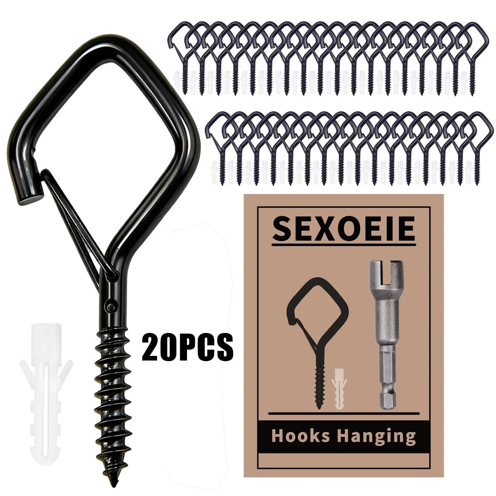 20 Q-Type Hooks, 2.36 Inch Outdoor String Light Hanging Hooks, Screw Hooks with Safety Clip, //silver/gold/rose Gold/bronze