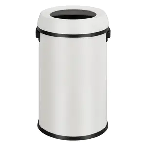 Garvee 17 Gallon (65 Liter) Open Top Commercial Kitchen Stainless Steel Recycling Bin - Heavy Duty Round Can for Home, Office, Restaurant, and Outdoor Use in White