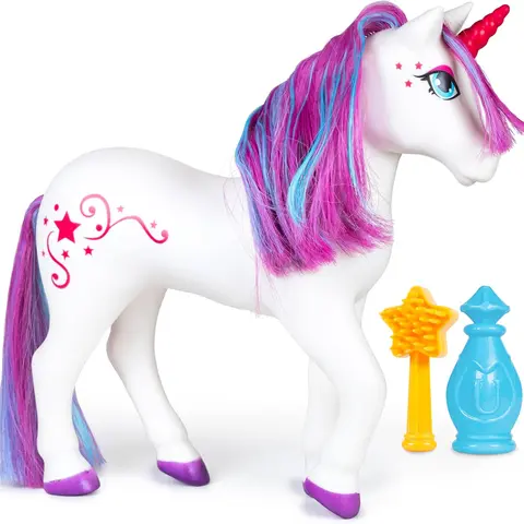 Tub Works Mystic Color Unicorn Toy Figure for Girls 4-6 Years - BPA-Free PVC, Warm Water Color-Changing, Dry Reset, Built-In Star Brush & Squirt Set, Star Motifs, Magical Theme, Sensory Development Support