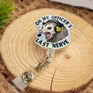 911 Dispatcher badge reel, funny opossum design for emergency responders, quirky ID holder gift for police and EMTs, for officers, ID holder