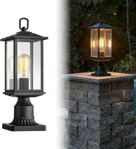 18" Outdoor Post Lights, Pole Lamp for Outside, Lamp Post Light Fixture with Pier Mount Base, Hard Wired Outdoor Lighting for Yard, Deck, Matte Black, Pack of 1