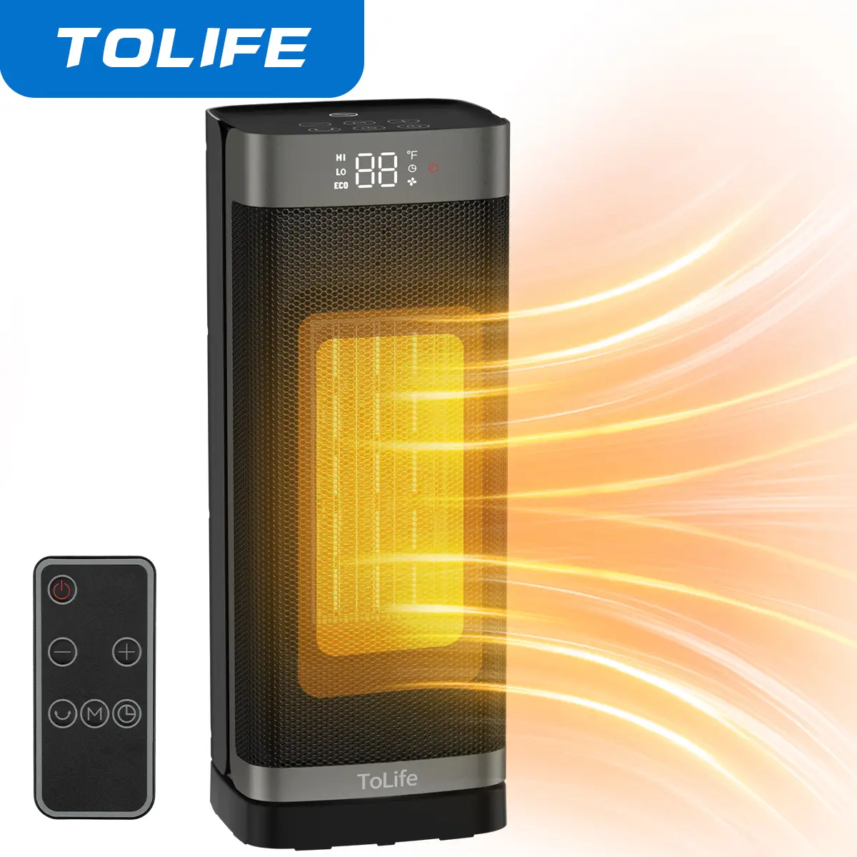 ToLife Space Heater Indoor With Remote, 1500W PTC Electric Heater, 60°Oscillating, 4 Modes, 12h Timer, Safety Protection, Portable Heater for Home Off