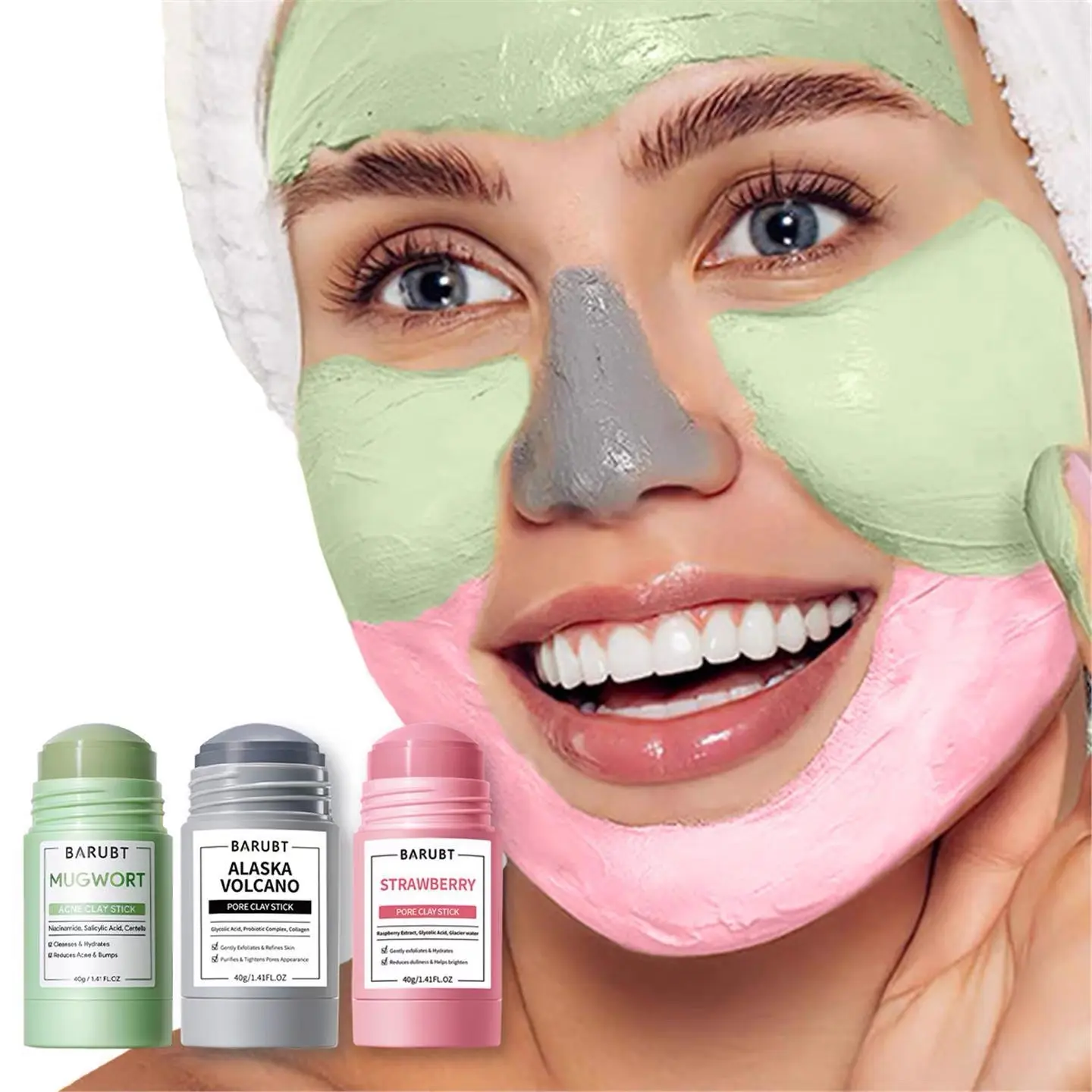 Clay Stick Collection 4 Masks for Every SkinConcern - Alaska Volcano Clay Stick /Mugwort Anti Pores & Acne Clay Stick/Niacinamide Bright Boost Clay Stick