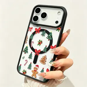 Accine Christmas Delight Pattern Magnetic Phone Case for iPhone 17 16 Pro Max Plus 15 14 13 12 11 Air E Transparent Acrylic Shockproof Cover with Wireless Charging Fingerprint Resistant Protection Smartphone Protector Gift for Friend