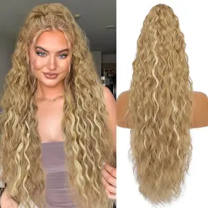 Ponytail Extension Claw 30" Curly Pony Tail Clip in Hair Extensions Fluffy Natural Looking Synthetic Hairpiece for Women Black Mix Pink