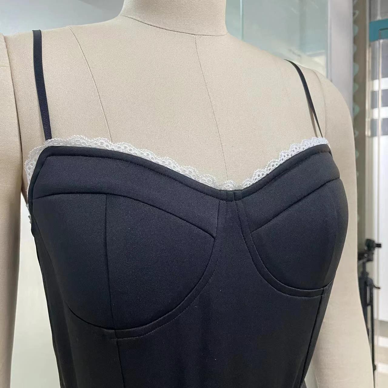 LYD Women's Corset Spaghetti Strap Bustier Midi Dress - Vintage Basic Elegant Satin Flowy Pleated H