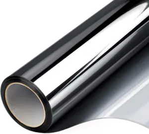 [New Deal] One Way Privacy Window Film - Reflective Window Tint for Home, Mirror, Heat Control, Anti UV, Sliding Door Coverings, Black, 17.5 Inch x 7.8 Feet, No Glue, Solar Paper Gorilla Guard Multi-Size Self-Adhesive One Way Mirror Film