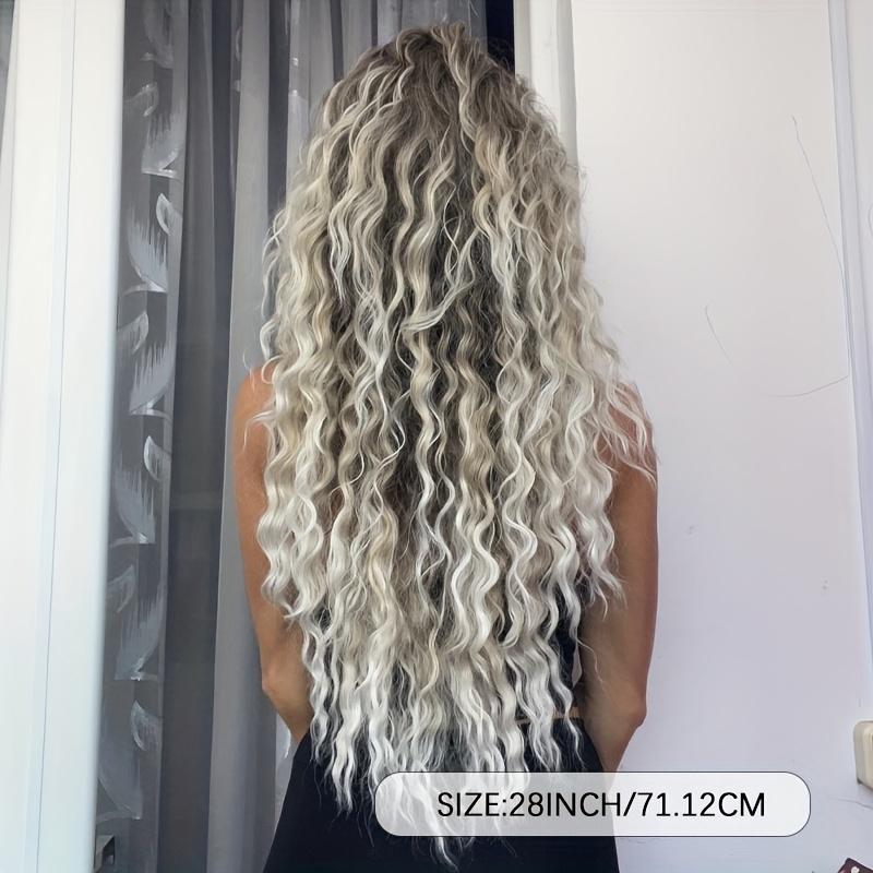 28 Inch Dark Root Silvery Grey Ombre Water Wave Wig for & All Skin Tones, Long Curly Synthetic Hair Wig, Heat Resistant, Soft & Full, Natural Looking Full Wig for Daily Wear, Party & Cosplay