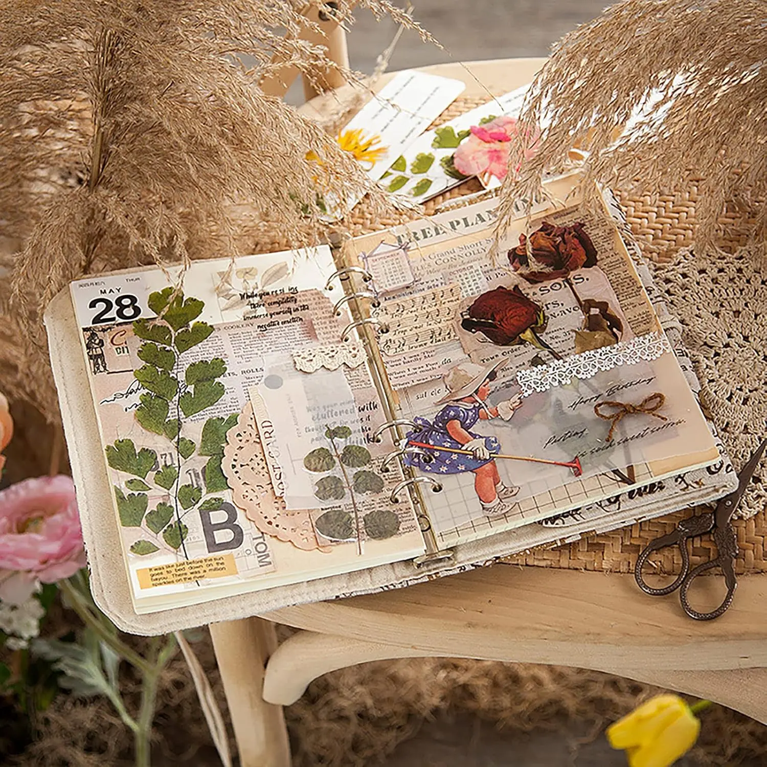 Retro Plant Print Crystal Scrapbook Stickers (48 Sheets), Larger Size Durable Waterproof Self-Adhesive Decals with Flower & Leaf Shapes, No Feathering for Glass Surfaces & Crafts, Ideal Gift for Home Decor Enthusiasts