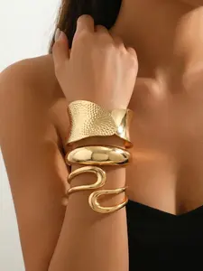 3 Piece Set Bracelets, European and American Luxury Style, Hammered Texture, Glossy Finish, Twisted Design, Perfect for Parties