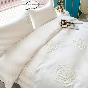 3pcs embroidered rose duvet cover set,white bedding set includes 1 duvet cover and 2 pillowcases (excluding the core). The duvet cover has a zipper closure for easy removal and washing, suitable for all seasons Bed Sets Supplies