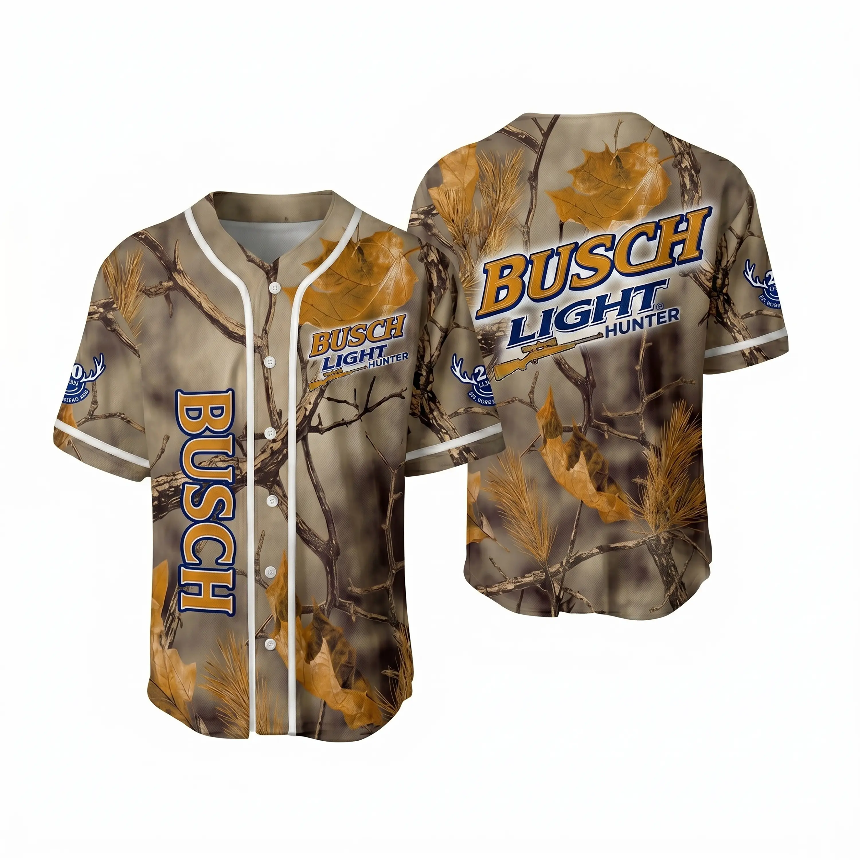 20th Anniversary Busch Light Hunter Camo Baseball Jersey - Limited Edition Rifle Beer Button Down - Men's America 250 Shirt