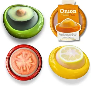 Set of 4 Reusable Avocado Saver and Onion Storage– Eco-Friendly – Keep Leftovers Fresh Without Plastic Bags. Fruit and Veggie Savers for Avocados, Lemons, Onions, Tomatoes & Salad