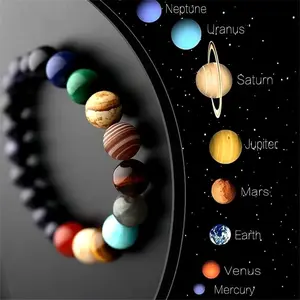 JD Natural Stone Eight Planets Bead Bracelets Men Women Universe Seven Chakra Bangle Yoga Balance Galaxy Solar Wristband Jewelry