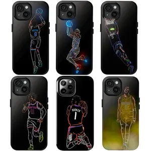 American Basketball Neon Style Phone Case, American Basketball Sport Phone Case, For iPhone X 11 12 13 14 15 16 17 Air Plus Pro Max