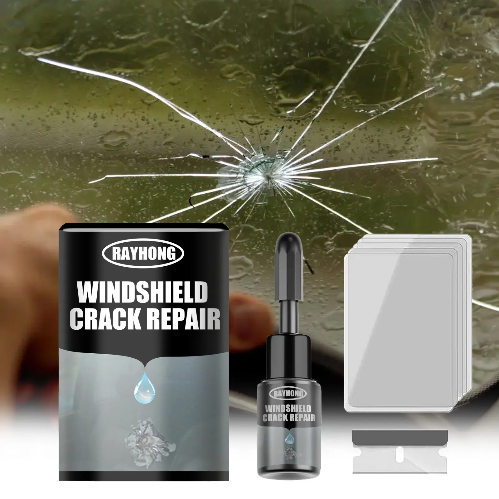 Cracked Windshield Repair Kit, Quick Windshield Repair Liquid Adhesive, Car Glass Care Maintenance Tool for Chips & Small Cracks, Automotive Supplies Gadget